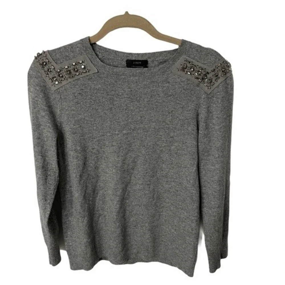 J.CREW sweater womens grey cashmere blend jeweled sweater size small